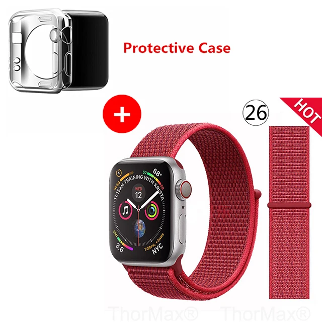 Нейлоновый спортивный бесшовный ремешок для наручных часов iwatch, 4 цвета, в полоску, легкий мягкий сплетенный ремешок для наручных часов Apple Watch 4 серии 3/2/1 38 мм 42 мм 40 мм 44 мм - Цвет ремешка: 26-Red