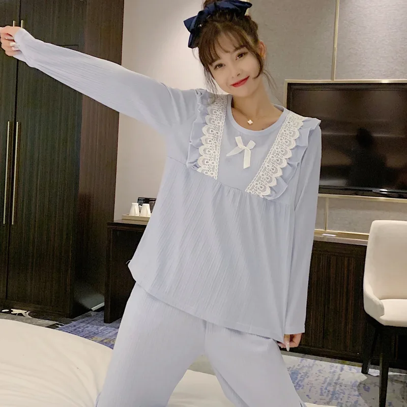 Women's Pajamas Autumn Sweet and Lovely Princess Style Korean Girl Long Sleeve Pull Frame Cotton Home Wear Set