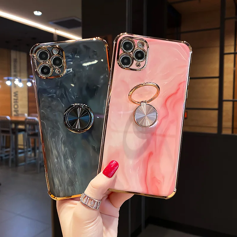 

Marble Electroplating With Car Bracket Phone Case For IPhone 12 Mini 12 Pro Max 11 Pro X XR XS Max Cover For Iphone 7 8 P SE2020