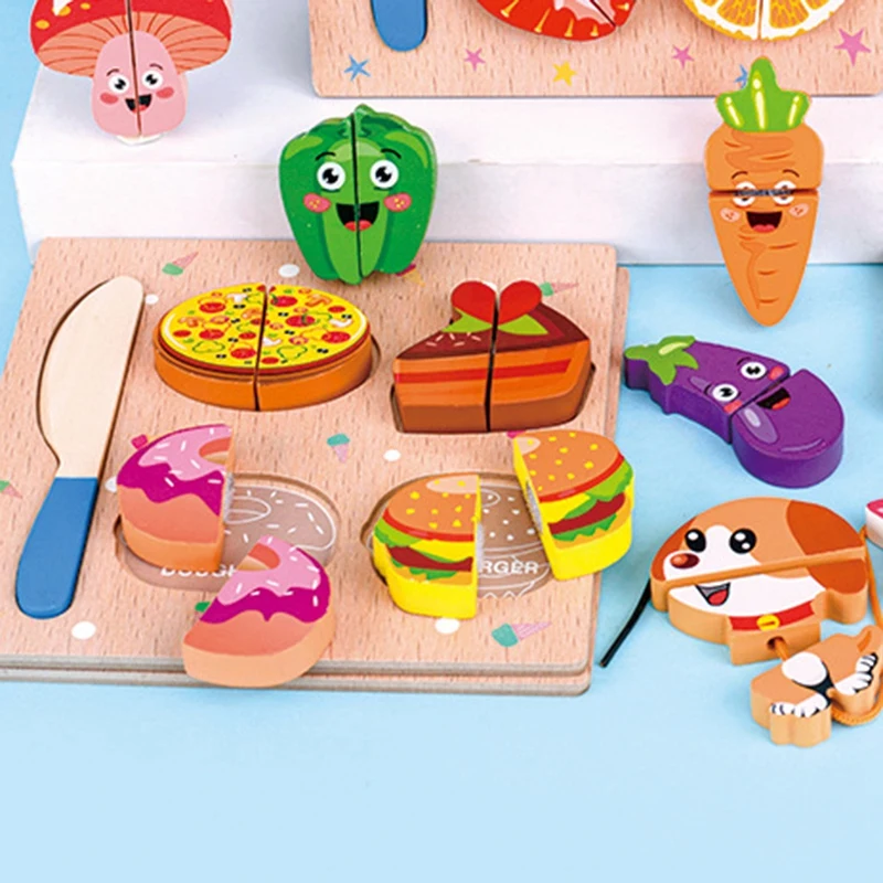 

Wooden Cut Fruits Vegetables Dessert Kids Cooking Kitchen Toy Food Pretend Play Puzzle Educational Toys