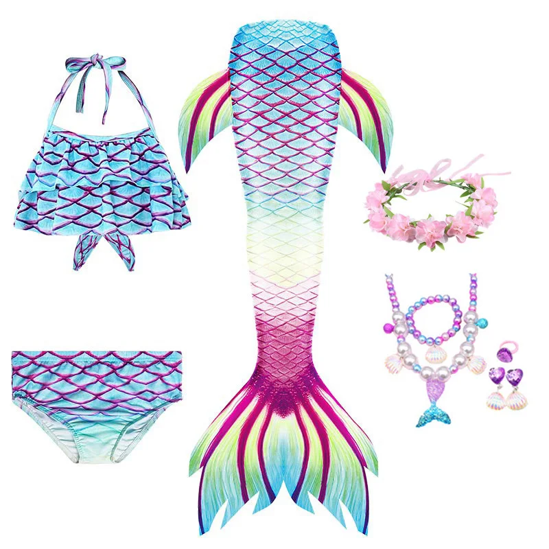 

Girl Kids Mermaid Tail Swimmable Bikini Set Bathing Suit Fancy Children Mermaid Tail Costume Cosplay 3-12Y