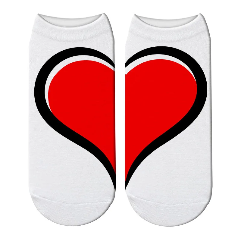 Симпатичные носки с 3D принтом красного сердца женские дышащие мягкие