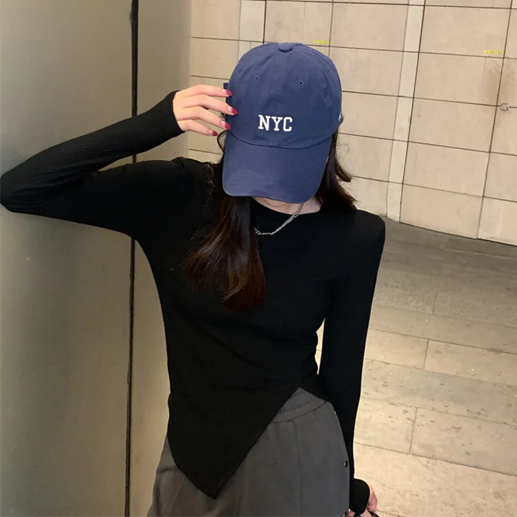 Осенняя Повседневная футболка в Корейском стиле 2021 тонкий однотонный