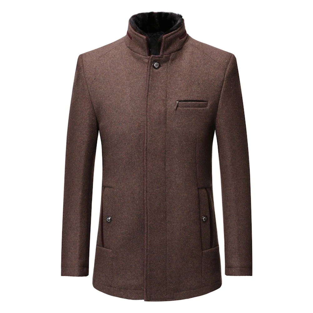 

2020 Winter New High Quality Men's Pure Color Stand-up Business Casual Woolen Coat Fleece Thick Warm Men's Woolen Coat