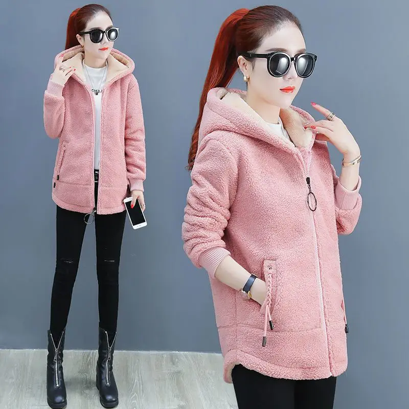 

Plus Thick Velvet Cashmere Coat Women's Autumn and Winter Coat Korean Version of The Loose Warm Woolen Coat Women's