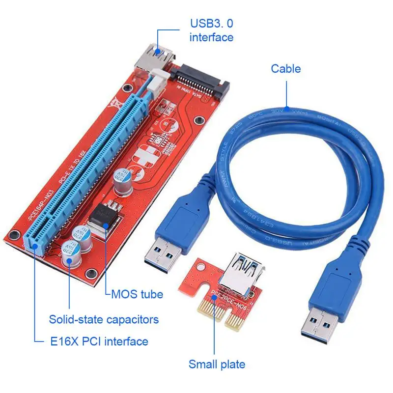 

6Set VER007S PCI-E Riser Card PCI Express PCIE 1X 16X Graphic PCI-E Riser Extender USB3.0 Cable 15pin SATA for BTC Mining Miner