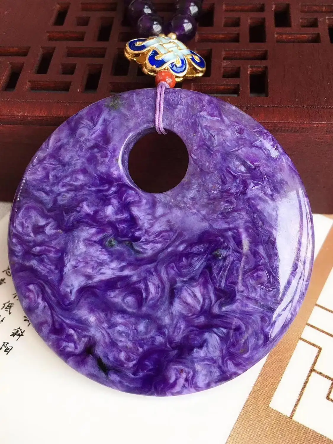 Подлинный Круглый Кулон из натурального фиолетового хароита 55x7 мм подвеска