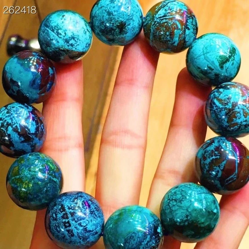 

Natural Malachite Azurite Strong Power Green Blue Bracelet 20.3mm Big Round Beads Woman Men Azurite Bracelet Genuin