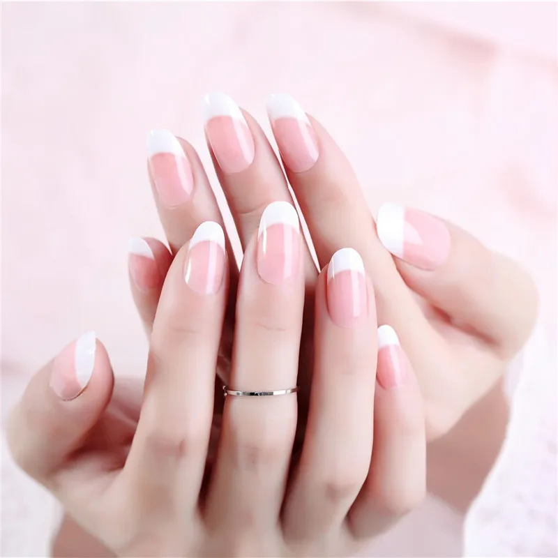 Натуральные накладные ногти для французского маникюра 24 шт. акриловые с полным