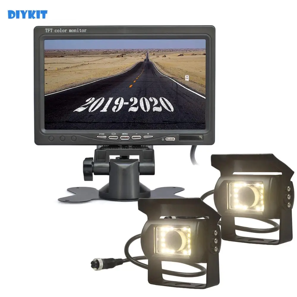 

DIYKIT 2 x 4pin LED Night Vision CCD Rear View Camera Kit + DC 12V-24V 7inch TFT LCD Car Monitor System for Bus Houseboat Truck