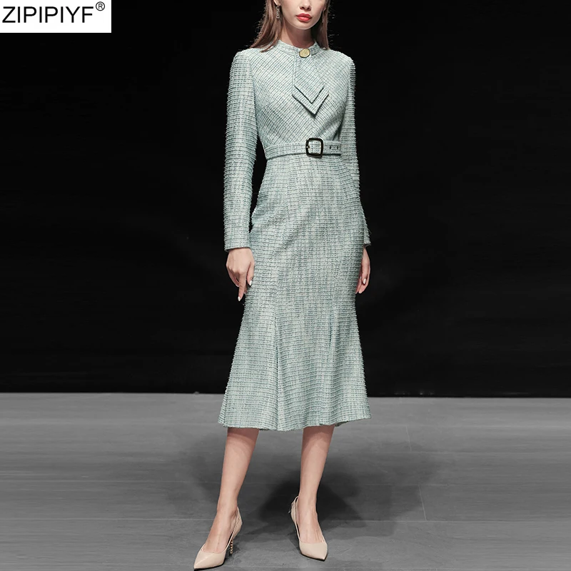 Весеннее элегантное женское платье 2020 новая мода круглый вырез длинный рукав