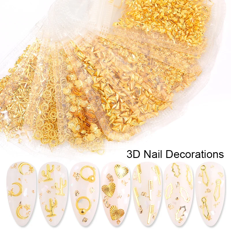 3D украшения для ногтей Золотой Серебряный ноготь шпильки акриловые в виде звезды