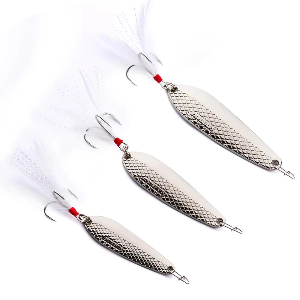 

10PCS Fishing Metal Spoon Lure Treble Feather hook Trolling Shore Casting Spoon Saltwater Artificial Bait 6g