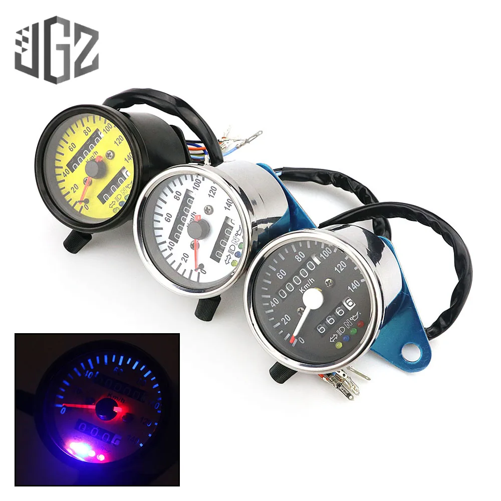 Motorcycle Dual Odometer Speedometer Gauge KM/H Mini Retro Tachometer Universal LED Indicator Light for KTM Ducati Kawasaki BMW