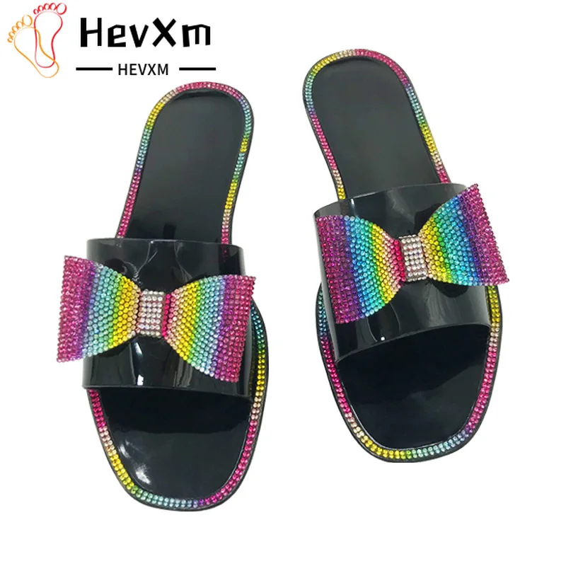 

Shiny Bowknot Rhinestone Slippers 2021 Summer Newest Ladies Sandals Crystal Slippers Candy Color Slippers Fashion Women's Shoes