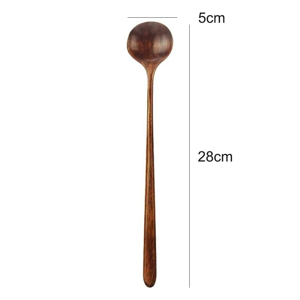 

1 Long Spoon Natural Wood Long Handle Wooden Spoon Round Spoon Stirring Spoon Seasoning Spoon For Soup Cooking Stirring