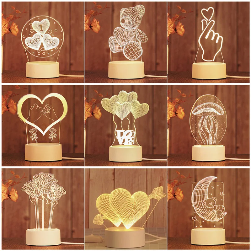 

Romantic Love 3D Lamp Heart-shaped Balloon Acrylic LED Night Light Decorative Table Lamp Sweetheart Wife's Valentine's Day Gift