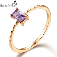 bk light purple zircon ring for women genuine gold 585 vintage style rectangle gemstone jewelry wedding party female gifts
