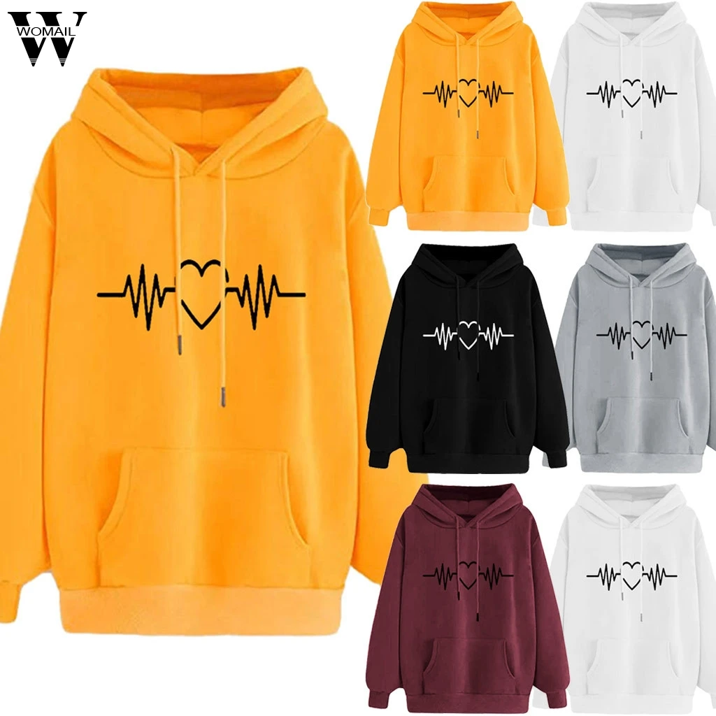 Womail свитшоты осенние женские худи и толстовки с принтом любви модный однотонный