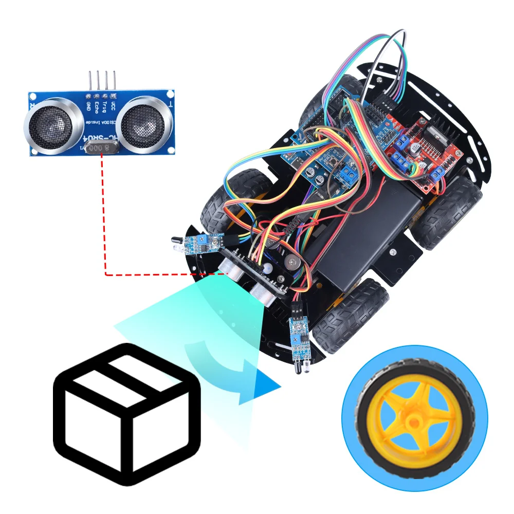 Zhiyitech 4WD Smart Robot Car Kit For Arduino Programming Project Electronic Starter Kits Upgraded V2.0 with Ultrasonic Module |