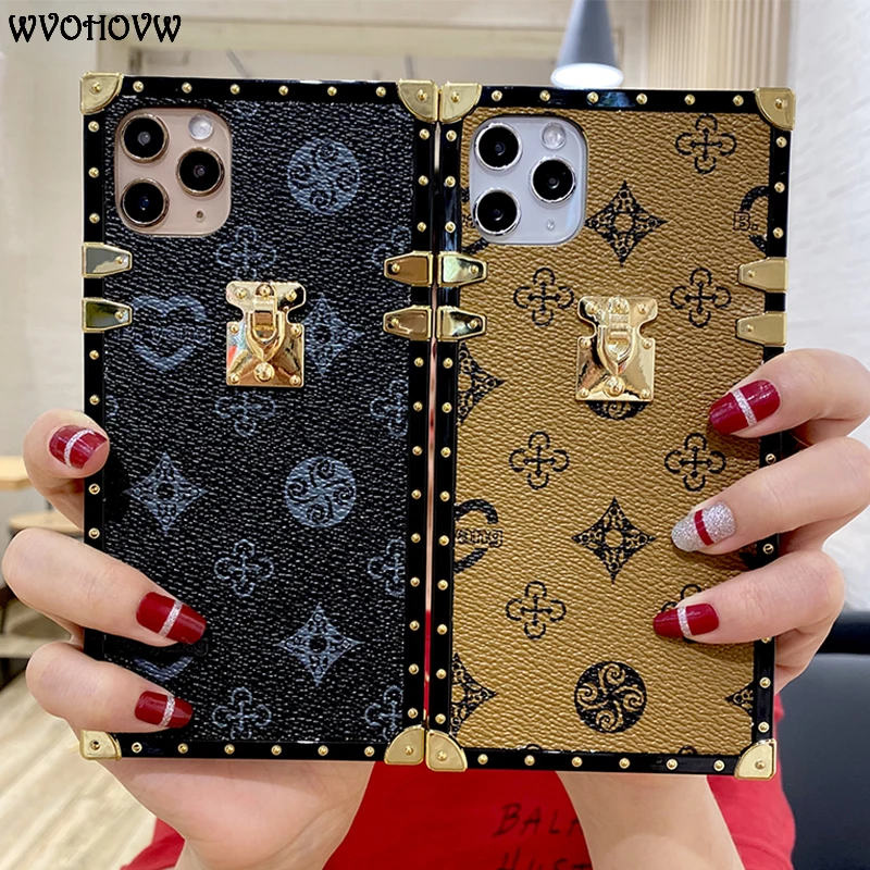 

Luxury Square Leather Phone Case For iphone 12 Mini 11 Pro 6S 7 8 Plus X XR Xs Max Geometric Vintage Lattice Soft Silicone Cover