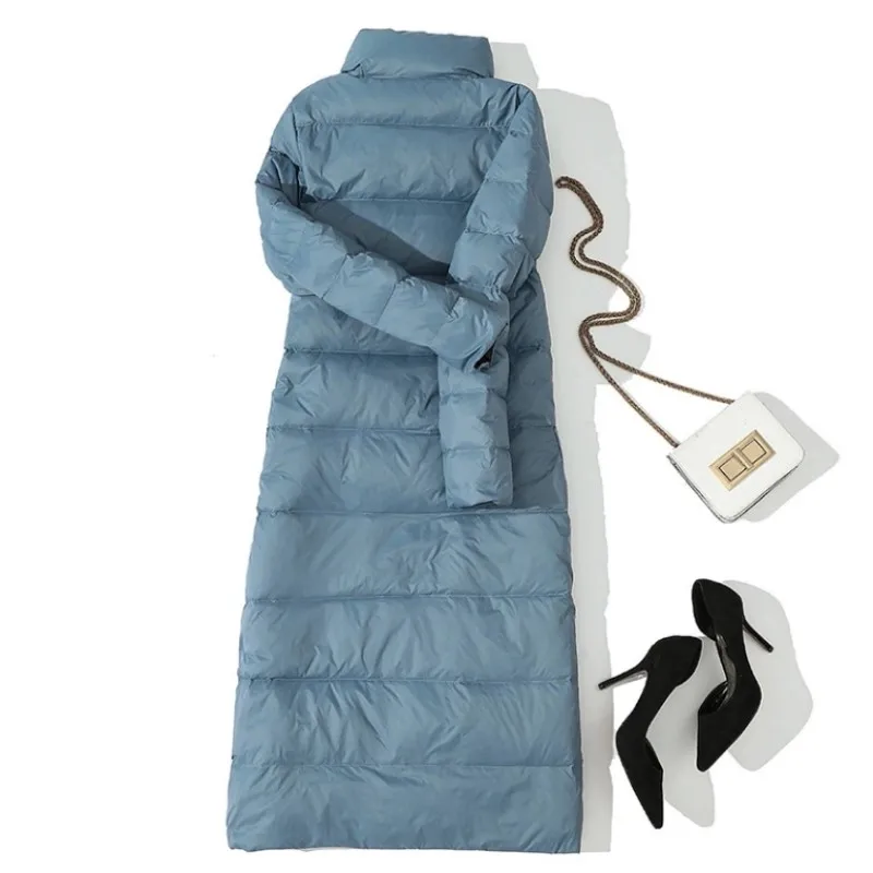 Женская куртка с высоким воротником и белым утиным пухом длинное зимнее пальто