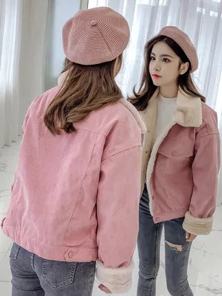 Женская куртка с подкладкой из искусственного меха зимняя Вельветовая бомбер