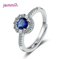new arrivals pure 925 sterling silver sparkling blue cz crystal rings trendy adjustable finger ring for women female jewelry
