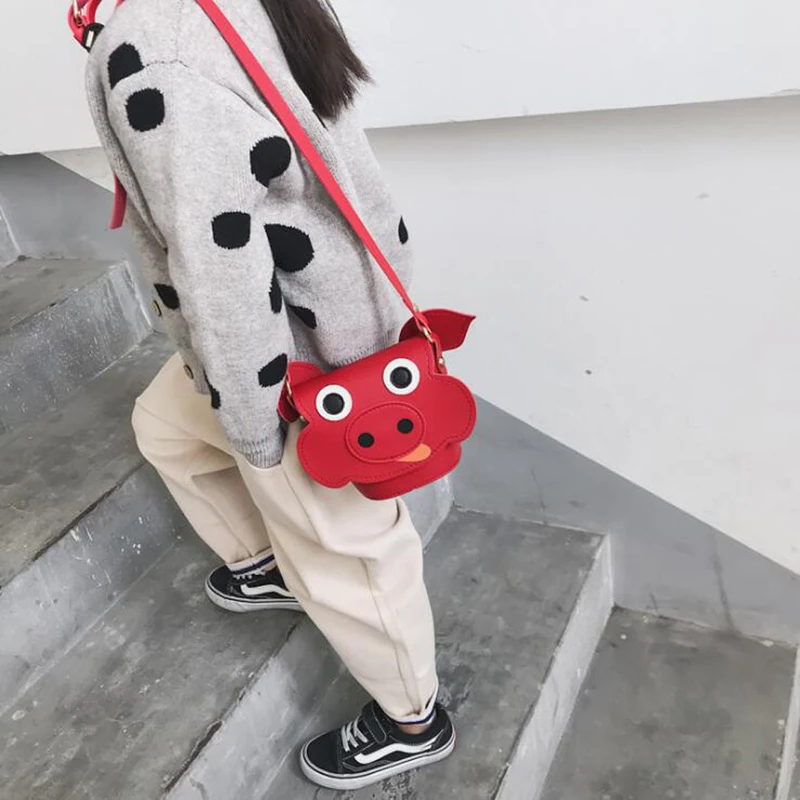 

2021 Children Girls Messenger Bag Cartoon Pig Crossbody Bags Handbag Kids Mini PU Leather Lovely Shoulder Bag Bolsa