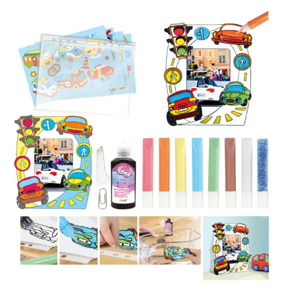 

2 In 1 3D Instant Sticky Art Pigment Baking Free Washable Window Decoration Colorful Crystal Window Sticker DIY For Children