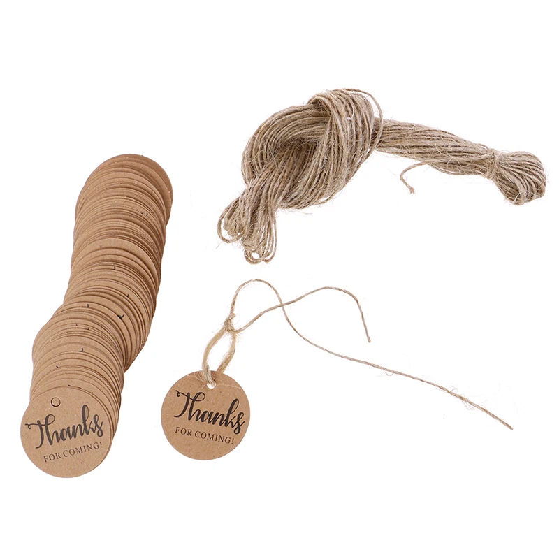 Brown Kraft Paper Blank Price Label Tag 100pcs +2M Hemp String For Production Description | Дом и сад