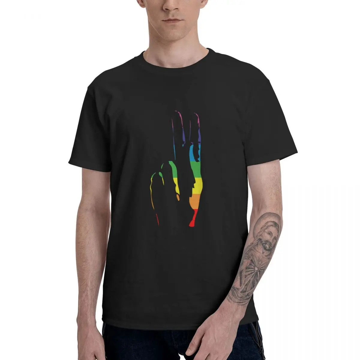 

Rainbow Pride Peace Sign Graphic Tee Men's Basic Short Sleeve T-Shirt Aesthetic Clothes Funny Tops