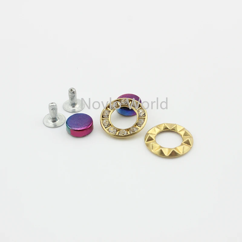 Wholesale 500pcs, 17mm, rainbow metal decorative studs with diomond for handbag clothes decorative hardware nails