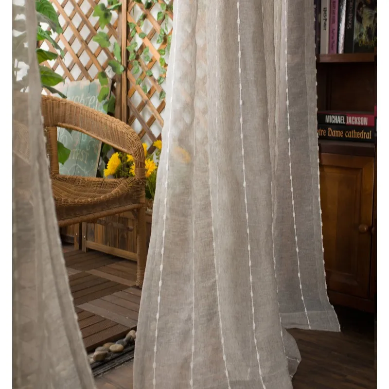 Современные коричневые полосатые вышитые занавески пряжа для гостиной спальни