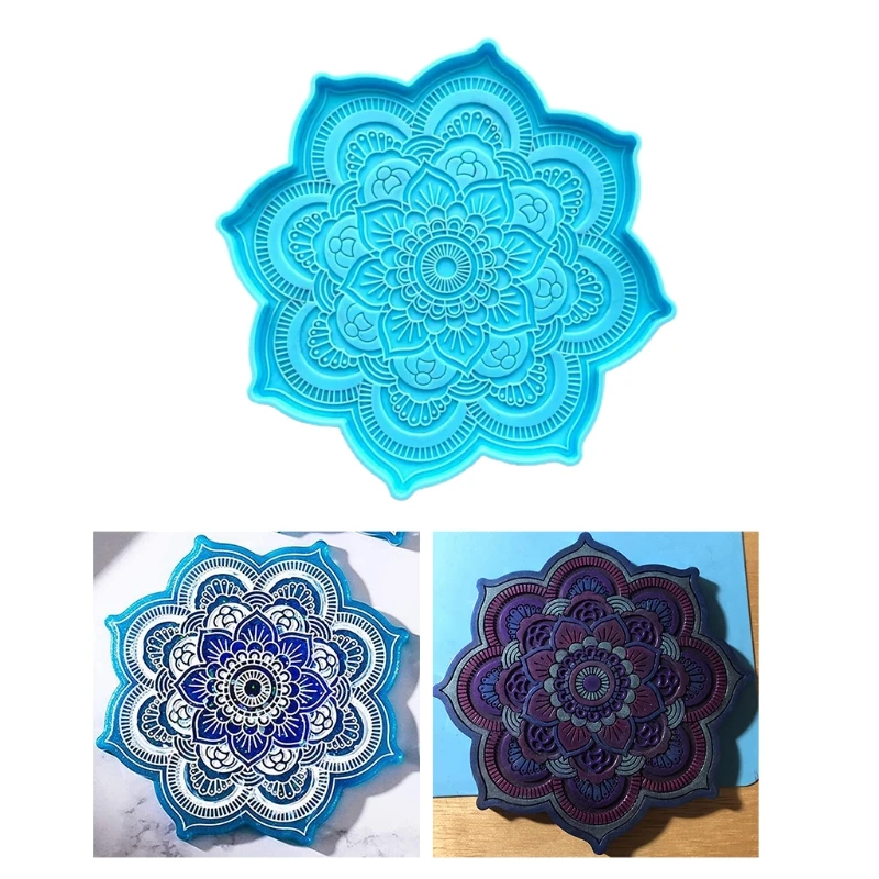 

LX9E Mandala Coaster Epoxy Resin Mold Flower Tray Cup Mat Casting Silicone Mould DIY Crafts Home Decoration Making Tools