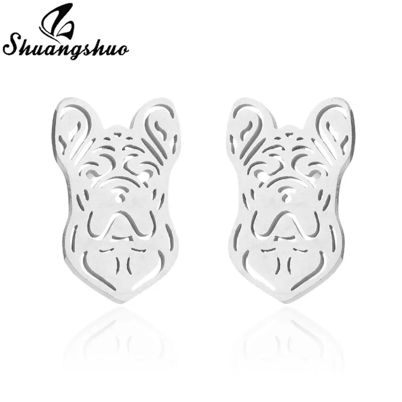 Shuangshuo Black Earrings Punk Fashion Stainless Steel Stud Animal Geometic World Map Earings Women Men Mini Jewelry | Украшения и