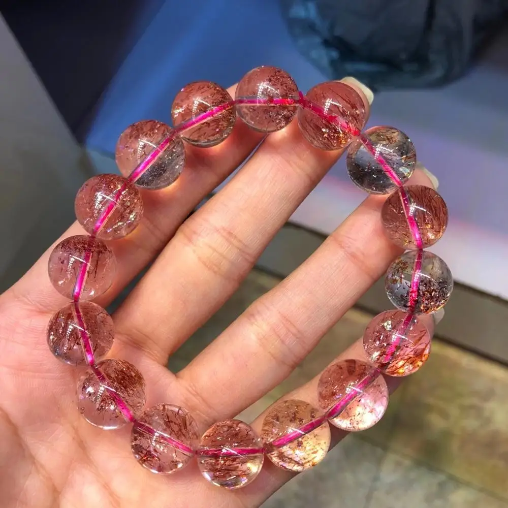 

Natural Lepidocrocite Quartz Red Super Seven 7 Bracelet Clear Round Beads Stretch 13mm Crystal Bracelet Stone Genuine AAAAA