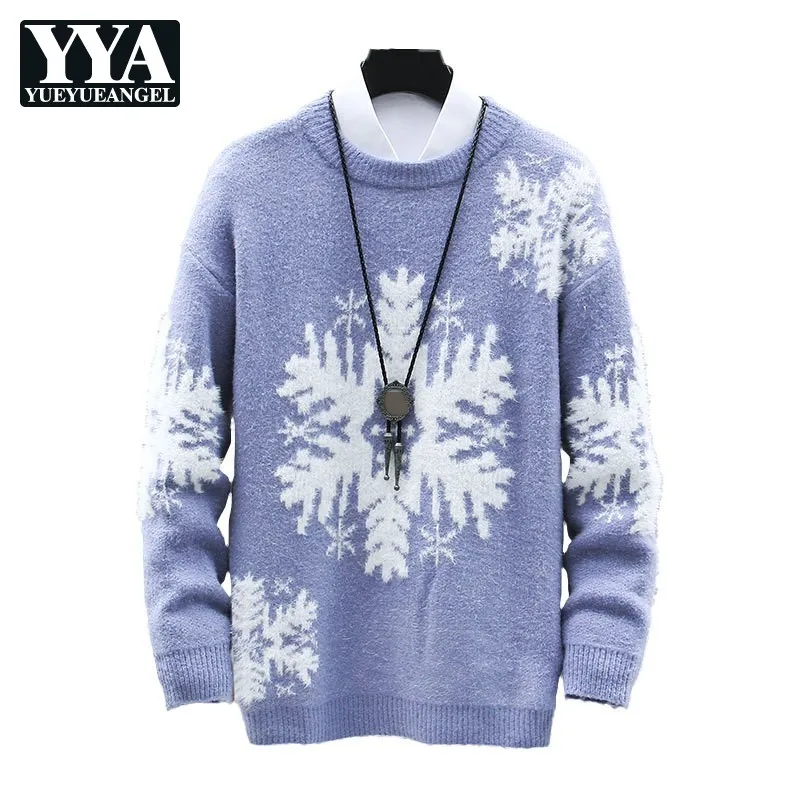 

Print Sweaters Men Long-Sleeve Korean Style Round Neck Slim Fit Thickening Warm Winter New Casual Knitting Tops Male Pullover