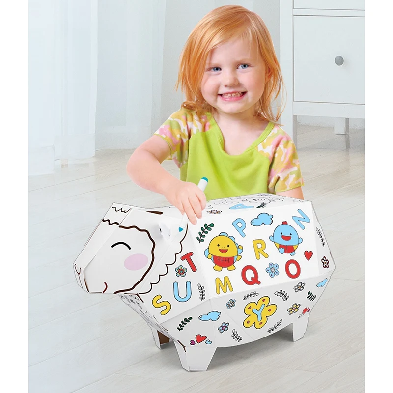 

Kids DIY Hand-Painted Graffiti Assembly House 3D Origami Paper Assembled House Toys Educational Interactive Toys Gift