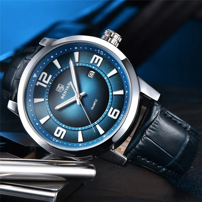 Часы мужские водонепроницаемые в стиле милитари с кожаным ремешком 5168 | Наручные