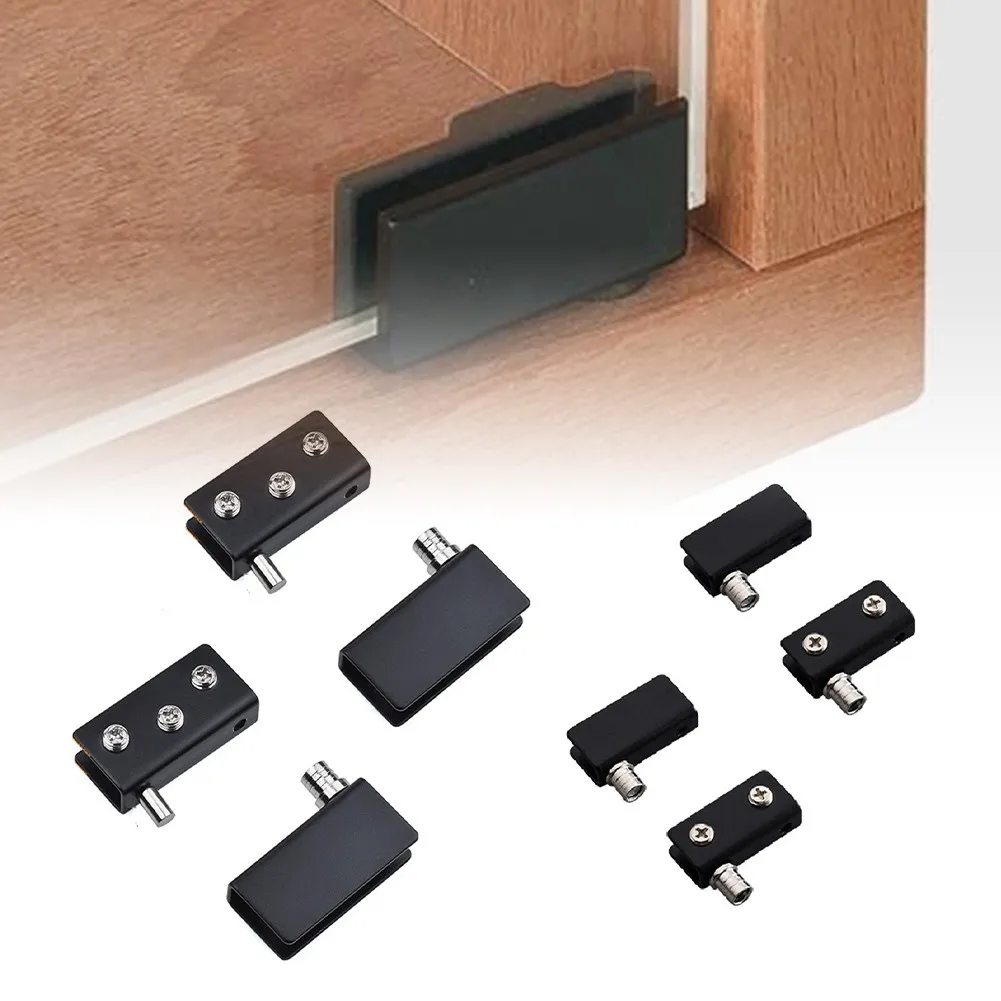 

4PC Black Glass Door Hinges Stainless Steel Cabinet Pivot Hinge Clip No Drilling Furniture Hardware Accessories