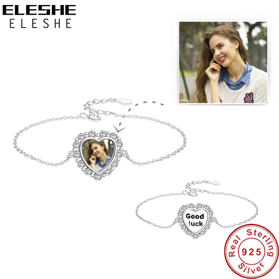 

Good Luck Heart Photo Bracelet with Crystal 925 Sterling Silver Personalized Photo Bracelet for Women Fashion Authentic Jewelry