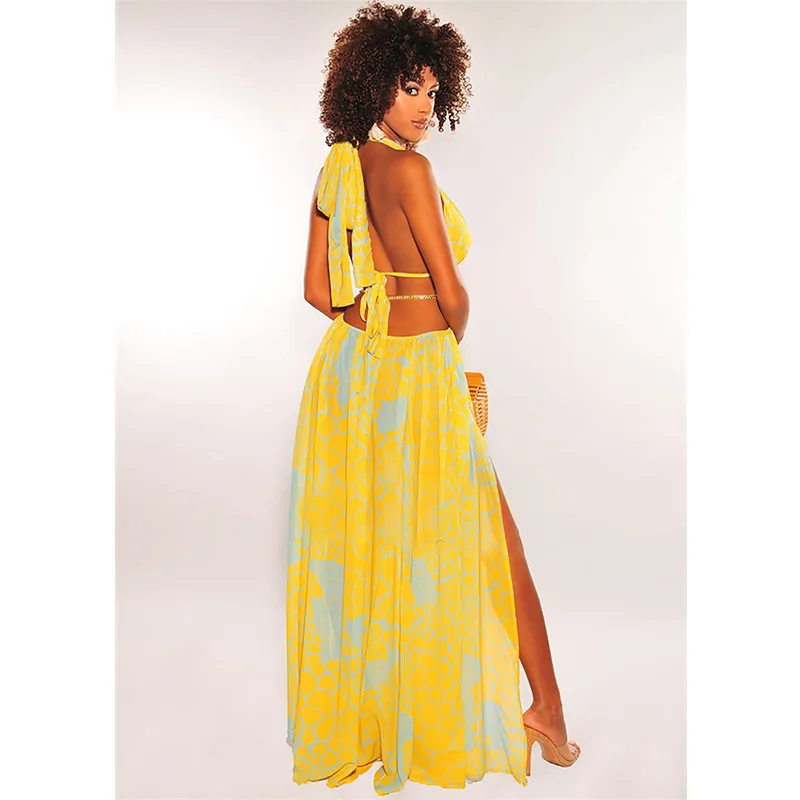 

2021 Summer New European And American Women's Sleeveless Printed Sexy Sling Sling Dress Long Skirt