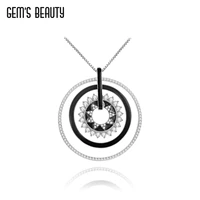 gems beauty 925 sterling silver enamel necklace for women round halo white simulant diamond handmade fashion jewelry pendant