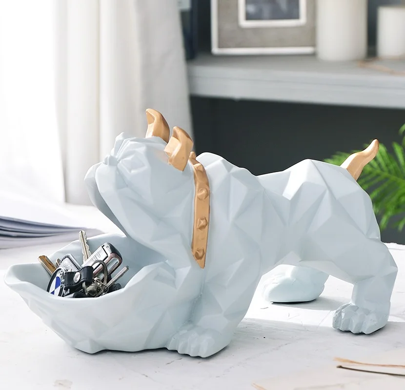 NORDIC LUCKY BULLDOG STATUE DOG GEOMETRIC ANIMAL SCULPTURE HOME DECORATIONS COFFEE DOOR KEY STORAGE ITEMS ORNAMENTS R253 | Дом и сад