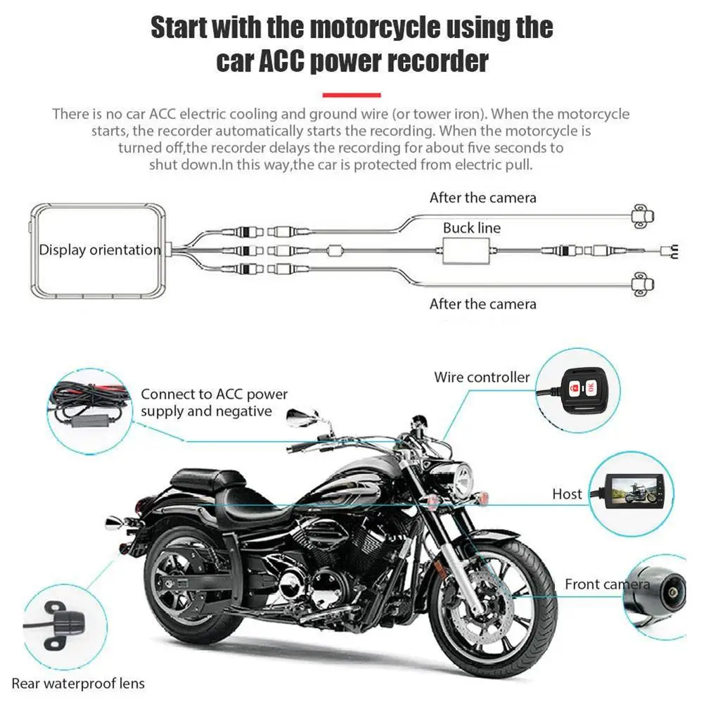 Мотоцикл dvr передний/задний двойной объектив с проводным управлением