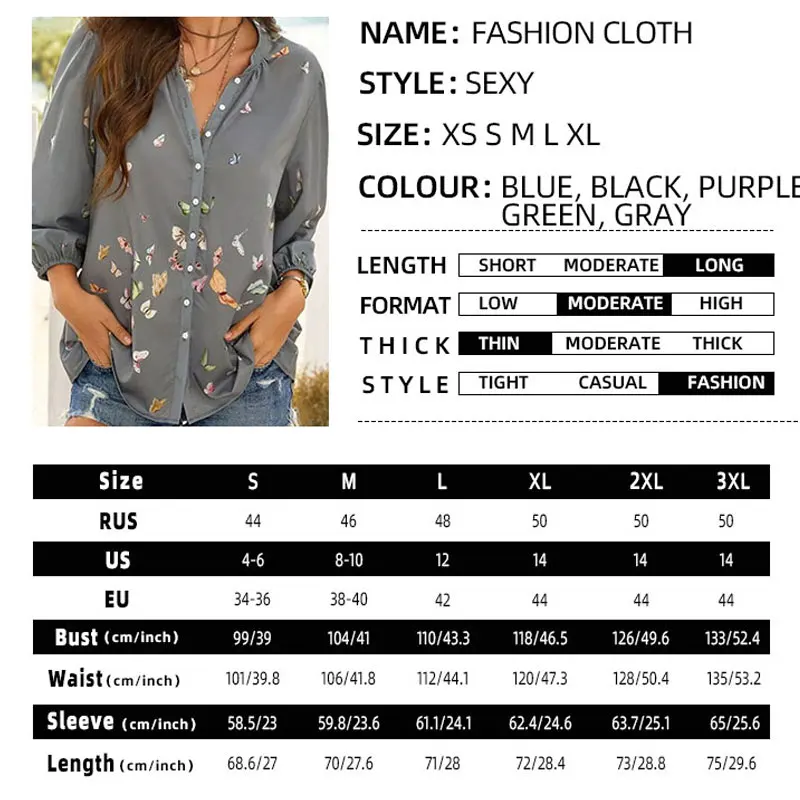 

Loose Women's Blouse Casual V-Neck Nine-Point Sleeve Butterfly Print Women Shirts 2021 Spring Fashion Ladies Blouse Tops Female