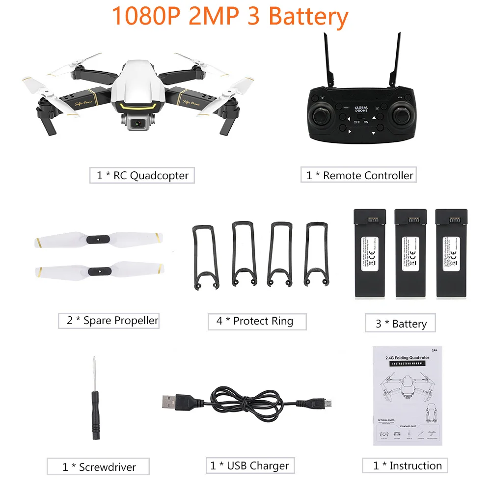 Мини-Дрон GLOBAL Drone GW89 RC Дроны с камерой hd 1080P 2MP Wifi FPV складной Радиоуправляемый квадрокоптер с 2/3 батареей VS E58 H37 - Цвет: 1080P 2MP 3 Battery