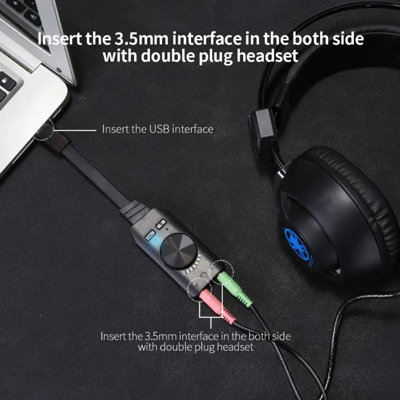 

GS3 Virtual 7.1 Channel Sound Card Converter Adapter External USB Audio 3.5mm Headset Stereo for PC Desktop Notebook