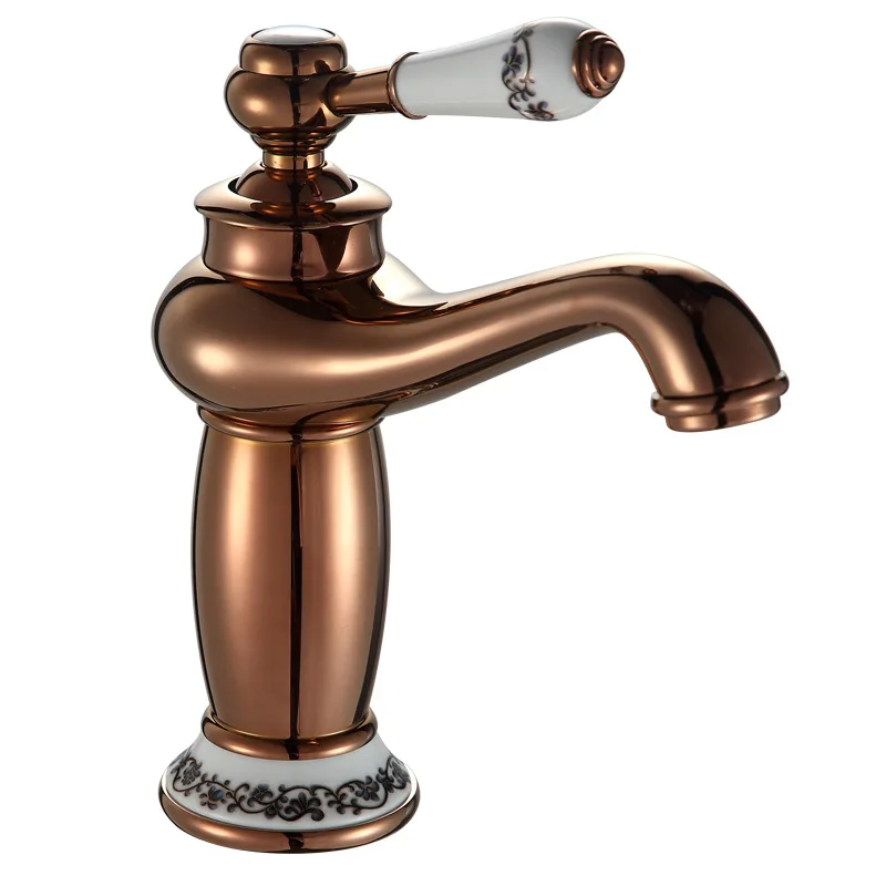 

Rose Gold Basin Faucet SDSN Solid Brass Bathroom Mixer Tap Single Handle Hot Cold Rose Gold Bathroom Faucet Copper Basin Tap